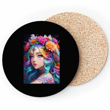 Discover Spring Girl with a bouqet of flowers garland #8 Coasters