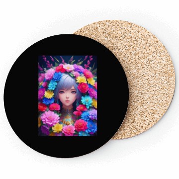 Discover Spring Girl with a bouqet of flowers garland #13 Coasters