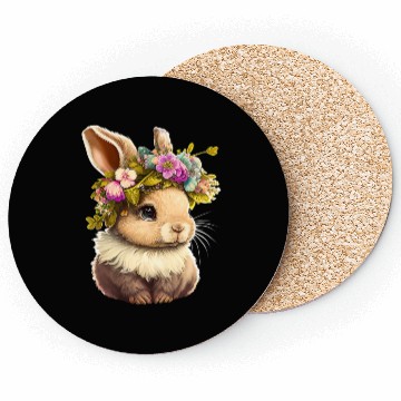 Discover Easter Bunny Rabbit Women Happy Bunny Flower Grap Coasters