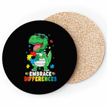 Discover Embrace Differences TRex Dinosaur Autism Awareness Coasters