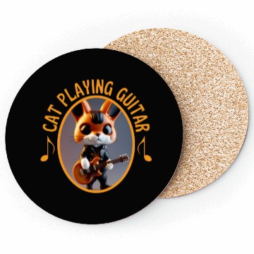 Discover Cat Playing Guitar Cute Kitty Playing Guitar Coasters