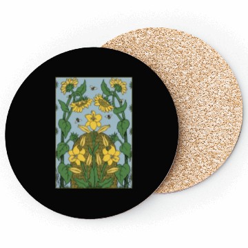 Discover Bee on sunflower Coasters