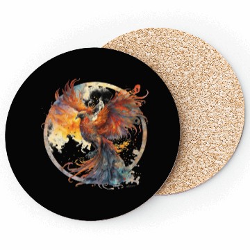 Discover Fire Phoenix Watercolor Clipart Coasters