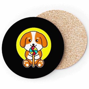 Discover Cute Dog Eating Candy Pet Lover Coasters