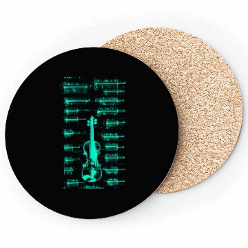 Discover Teal Neon Da Vinci violin blueprint Coasters