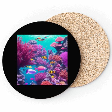 Discover Viral magenta coral reef with tropical fish Coasters
