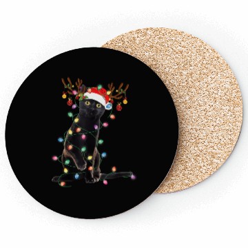 Discover Reindeer Black Cat Christmas Lights Funny Cat Lov Coasters