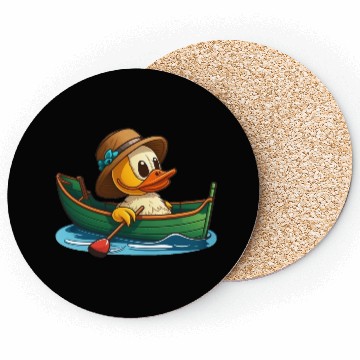 Discover Cute duck in rowboat with summer hat and flower Coasters