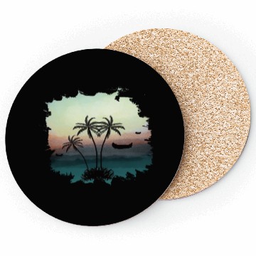 Discover Beach Sunset Watercolor Design Sublimation Art 3 Coasters