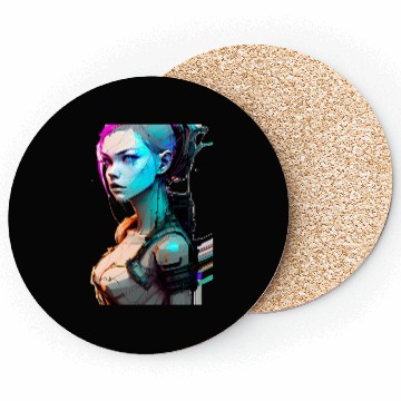 Discover High Tech Style Illustration of a Cyberpunk Girl Coasters