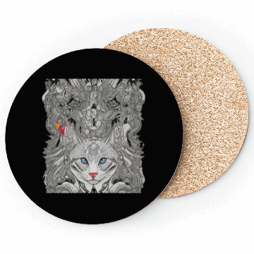 Discover Psychedelic cat with bird Coasters