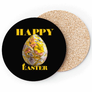 Discover Happy Easter Egg Design with Floral Elements Coasters