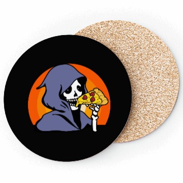 Discover Retro Halloween Pizza Lover Ghost Grim Reaper Coasters