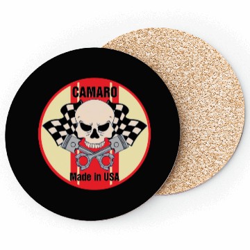 Discover Camaro Made in USA skull & pistons Coasters