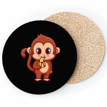 Discover Cute Monkey Eating Banana Cartoon Coasters