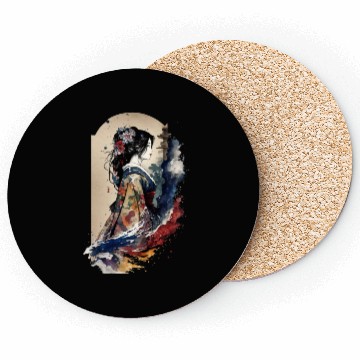 Discover Geisha Watercolor Sea Waves Asian Art Woman Coasters