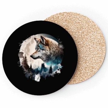 Discover Wolf Moonlight Forest Wild Werewolf Watercolor Coasters