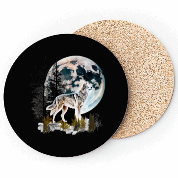 Discover Wolf Moonlight Forest Wild Werewolf Watercolor 2 Coasters