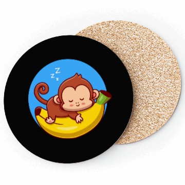Discover Cute Monkey Sleeping On Banana Cartoon Coasters
