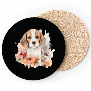 Discover Beagle Puppy Dog Watercolor Floral Coasters