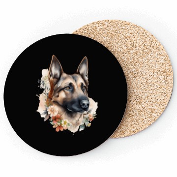 Discover German Shepherd Dog Watercolor Floral Coasters