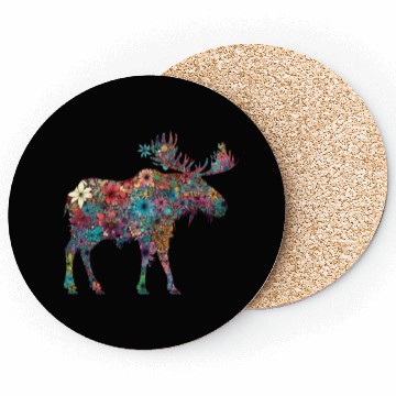 Discover Floral Moose Elk Deer Wild Animal Watercolor 3 Coasters