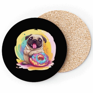 Discover Happy Pug with a Donut Coasters