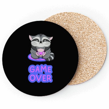 Discover Game Over fat wicked raccoon playing on a console Coasters