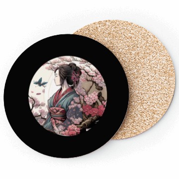 Discover Beautiful Geisha Geiko Geigi Cherry Blossom Sakura Coasters