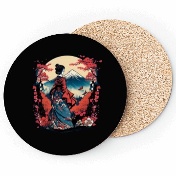 Discover Mount Fuji Fujisan Fujiyama Floral Geisha Coasters