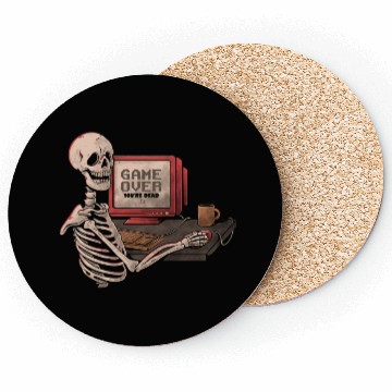Discover Game Over Skull Funny Geek Skeleton Gift Coasters