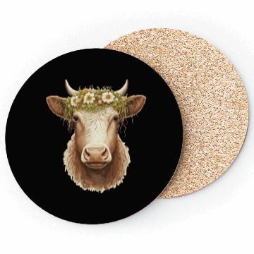 Discover Flower Crown Cow Floral Farm Animal Pet Coasters