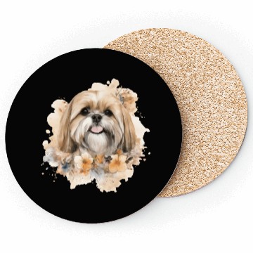 Discover Lhasa Apso Dog Watercolor Floral Coasters