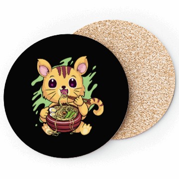 Discover Kawaii Cat Eating Ramen Coasters