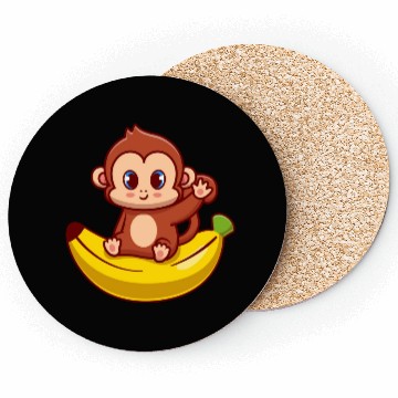 Discover Cute Monkey Sitting On Banana Cartoon Coasters