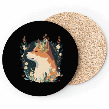 Discover Cute Shiba Inu Flower Crown Pet Dog Breed Puppy Wa Coasters