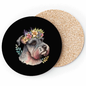 Discover Cute Miniature Schnauzer Flower Crown Pet Dog Flor Coasters