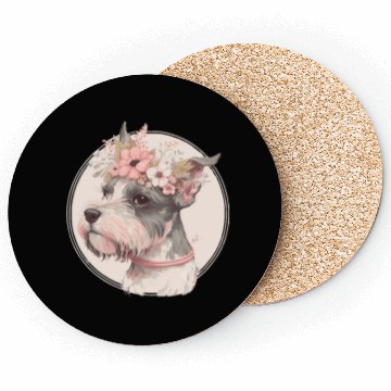 Discover Cute Miniature Mini Schnauzer Flower Crown Pet Dog Coasters