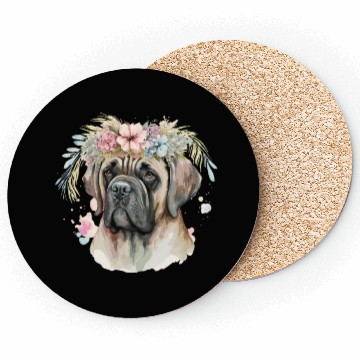 Discover Cute English Mastiff Flower Crown Pet Dog Breed Fl Coasters