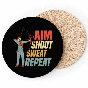Discover Aim Shoot Sweat Repeat Bow & Arrows Target Archery Coasters