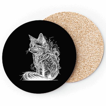 Discover Tattoo Lines Cat In Wild Nature Style Coasters