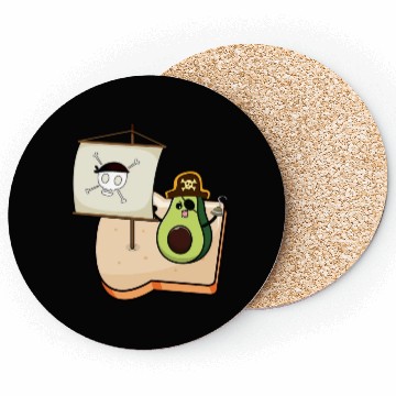 Discover Funny avocado pirate sailing on a toast bread Coasters