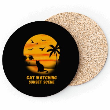 Discover Cat watching sunset scene - Cat Lover Coasters