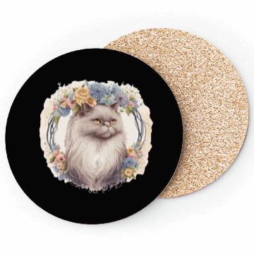 Discover Cute Persian Cat Flower Crown Cats Pet Kitten Coasters