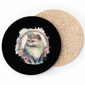 Discover Cute Persian Cat Flower Crown Cats Pet Kitten Coasters