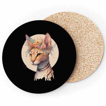 Discover Cute Ocicat Cat Flower Crown Cats Pet Kitten Coasters