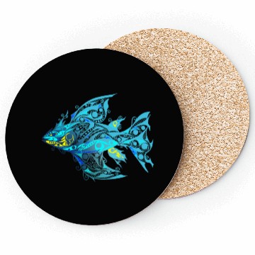 Discover Blue T Tattoo Fish music yellow Coasters