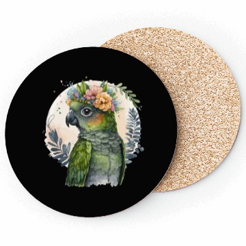 Discover Cute Conure Parrot Bird Flower Crown Pet Birds Coasters