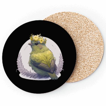 Discover Cute Canary Bird Flower Crown Pet Birds Coasters