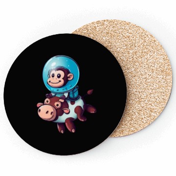Discover Monkey on Cow Rocket Schuttle Astronaut Cosmonaut Coasters